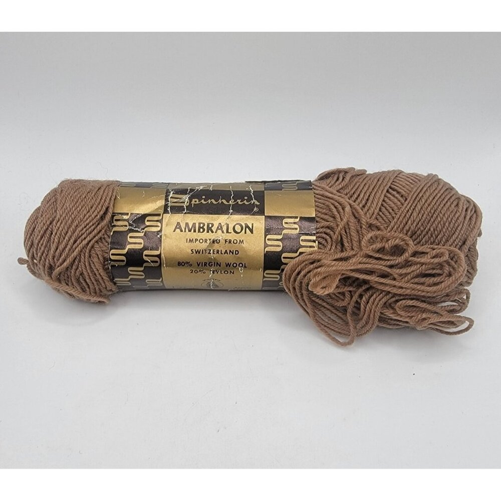 NEW Vintage Spinnerin Wool Yarn Brown 1 Oz. Skein Ambralon Switzerland